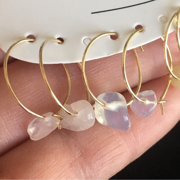 Mini Natural Gemstone Tiny Hoop Earrings - Picture 4 of 6